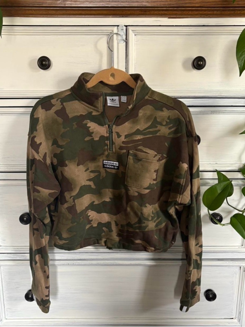 adidas Green & Brown Camo Half-Zip Pullover